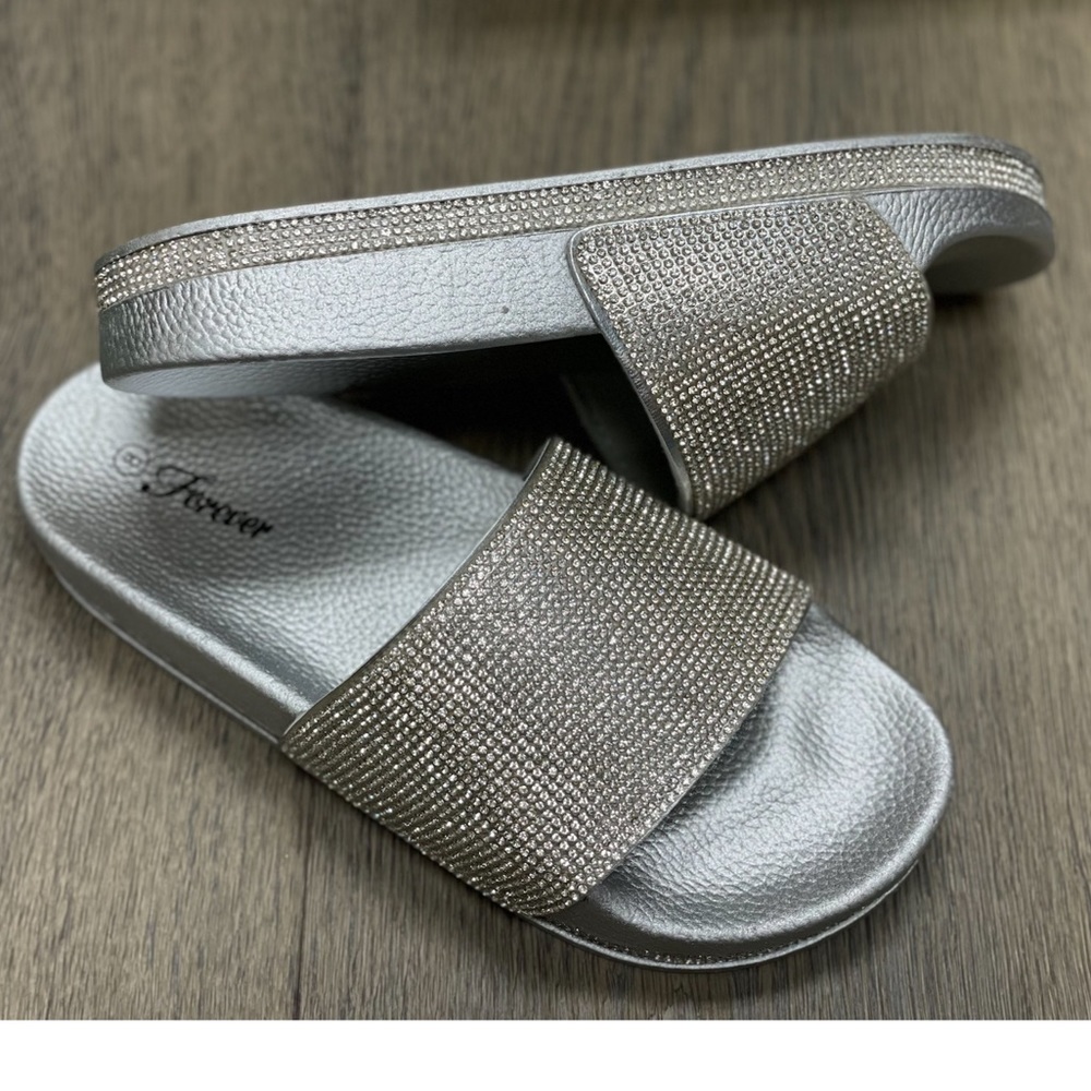Rhinestone Glitter Slide Slip On Flatform Sandal - Picture 8 of 16
